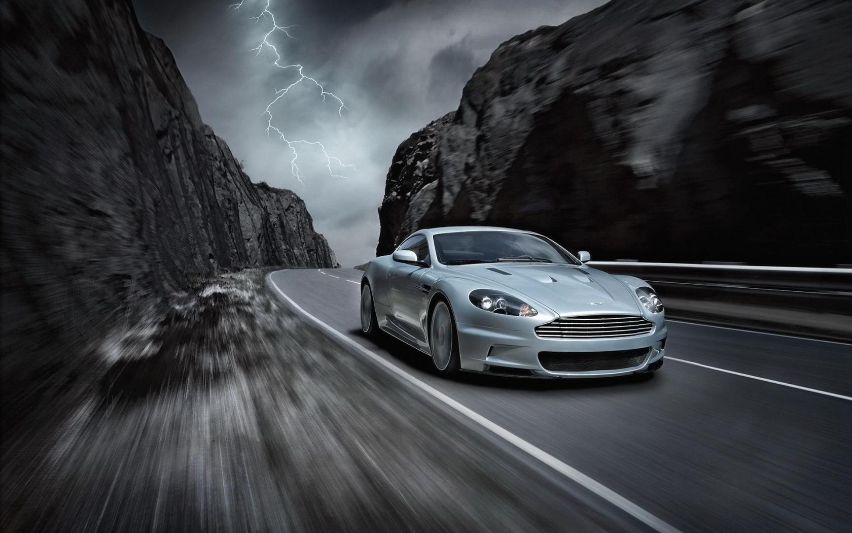 Автомобиль, дорога, небо, гроза, aston martin обои рабочий стол Автомобили