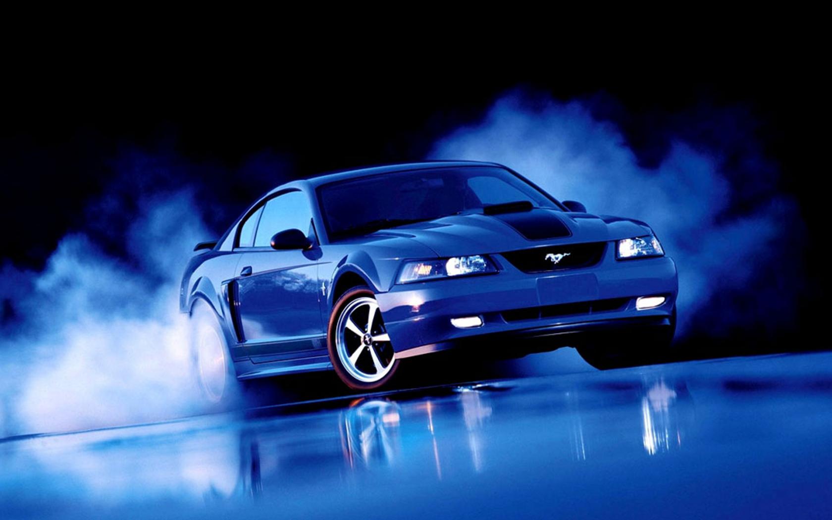 Ford mustang, синий, дым обои рабочий стол Автомобили