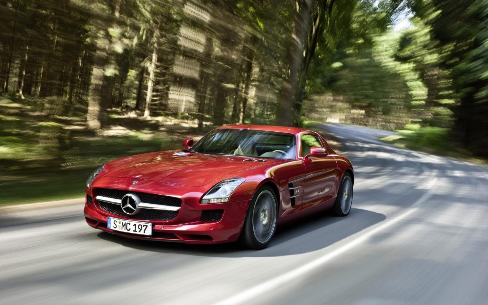 Mercedes, benz, sls amg, красный, скорость обои рабочий стол Автомобили