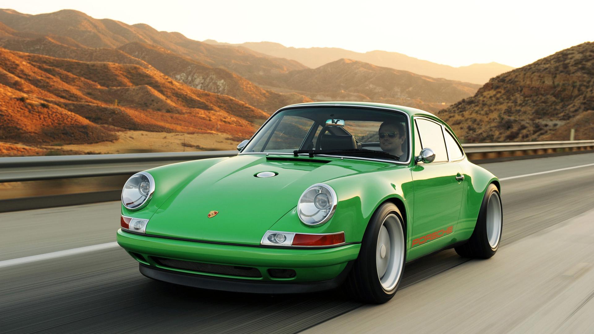 Porsche, singer, 911, классика, зеленый, пейзаж обои рабочий стол Автомобили