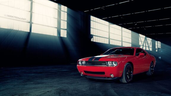 red dodge challenger srt warehouse  обои рабочий стол Автомобили