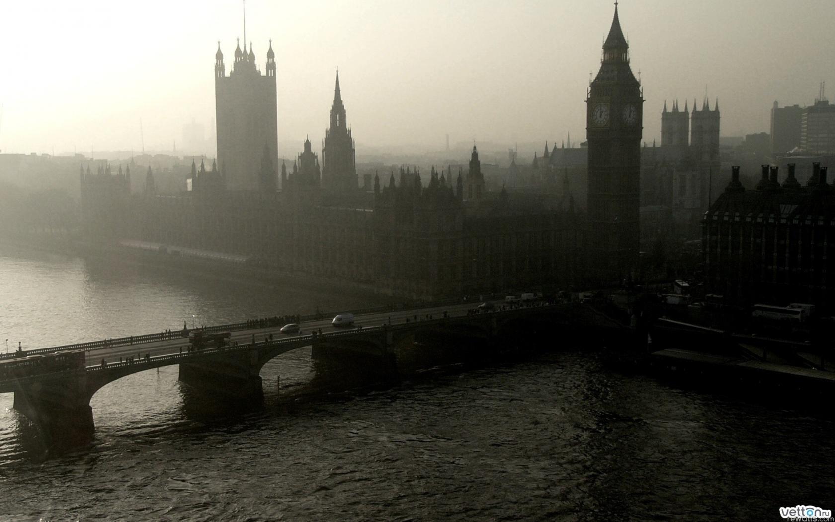 Англия, тауэр, лондон, темза, мост, туман, мрачно обои рабочий стол Города