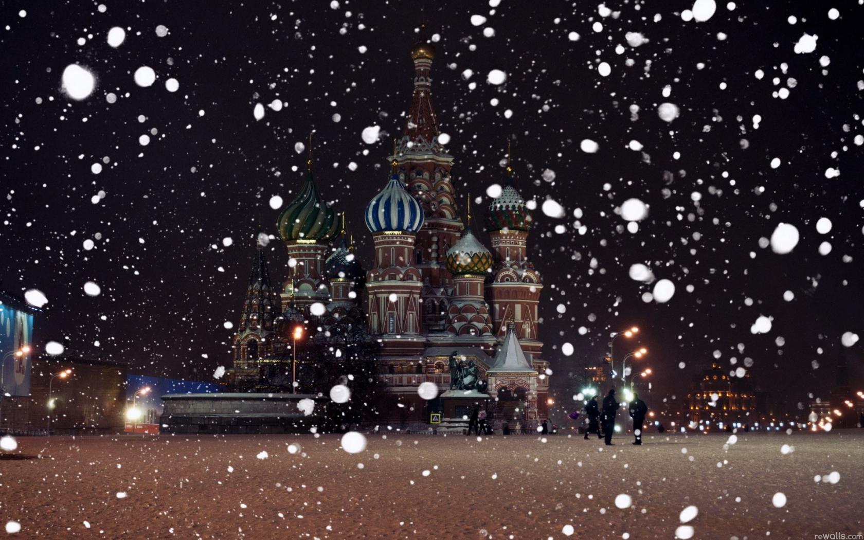 Россия, снег, ночь, москва обои рабочий стол Города