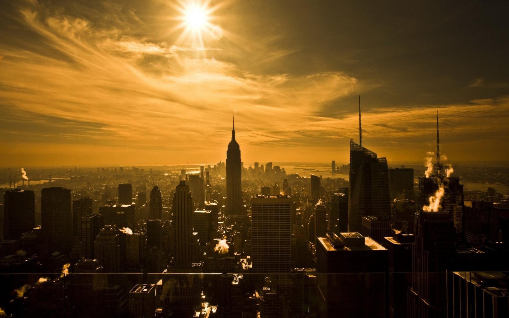 NY на закате обои рабочий стол Города